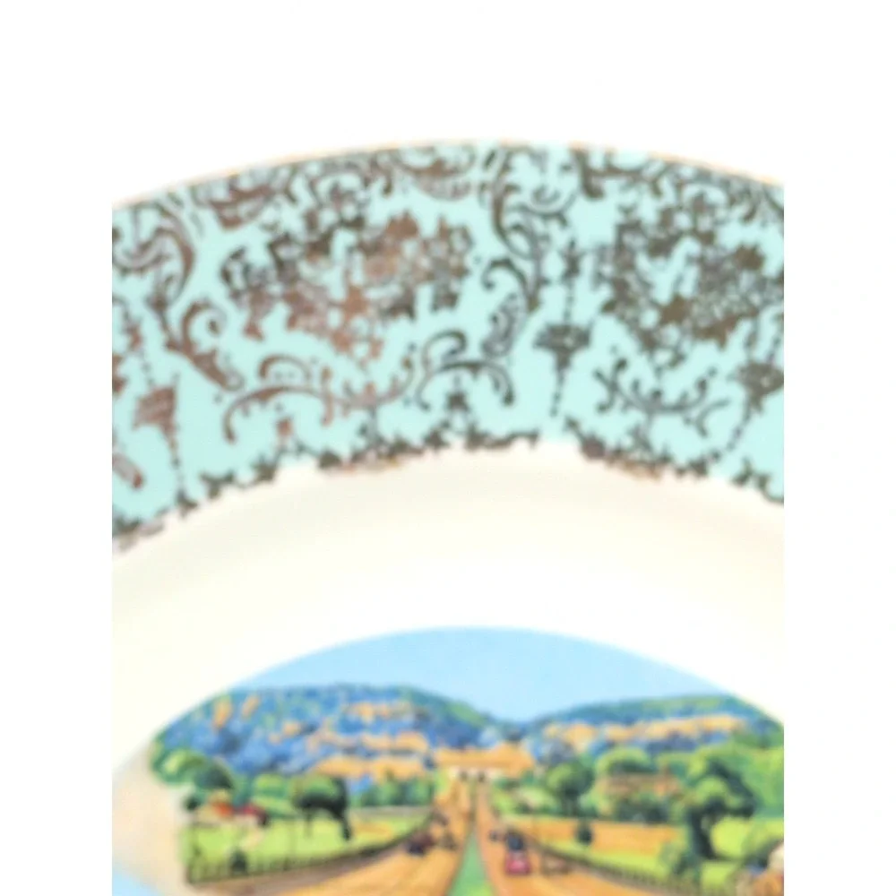 Homer Laughlin Connecticut State Decorative Plate Gold Green Teal State Souvenir